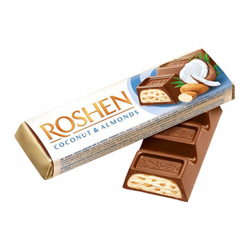 Roshen Milk Chocolate Bar Almond & Coconut Filling, 38g