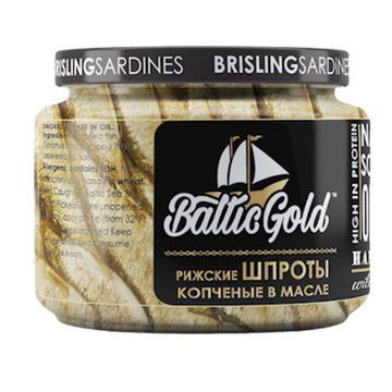 Baltic Gold Smoked Riga Sprats in Glass Jar, 250g image