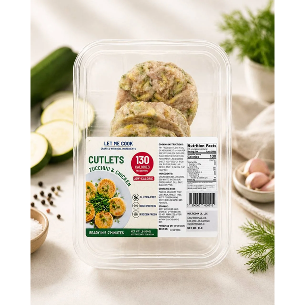 LetMeCook Low-Calorie Zucchini & Chicken Cutlets, Prepacked image
