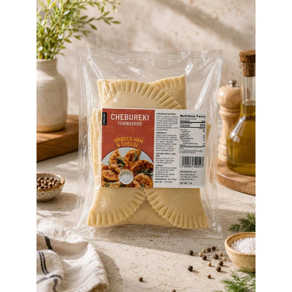 LetMeCook Chebureki Ham, Cheese & Tomato Turnovers, Prepacked image